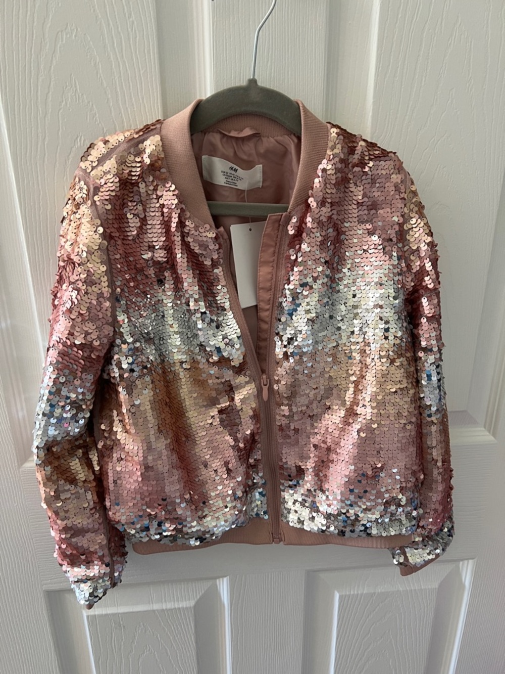 NWT H&M Rose Gold Sequin Bomber Jacket Sequin Girls 6x